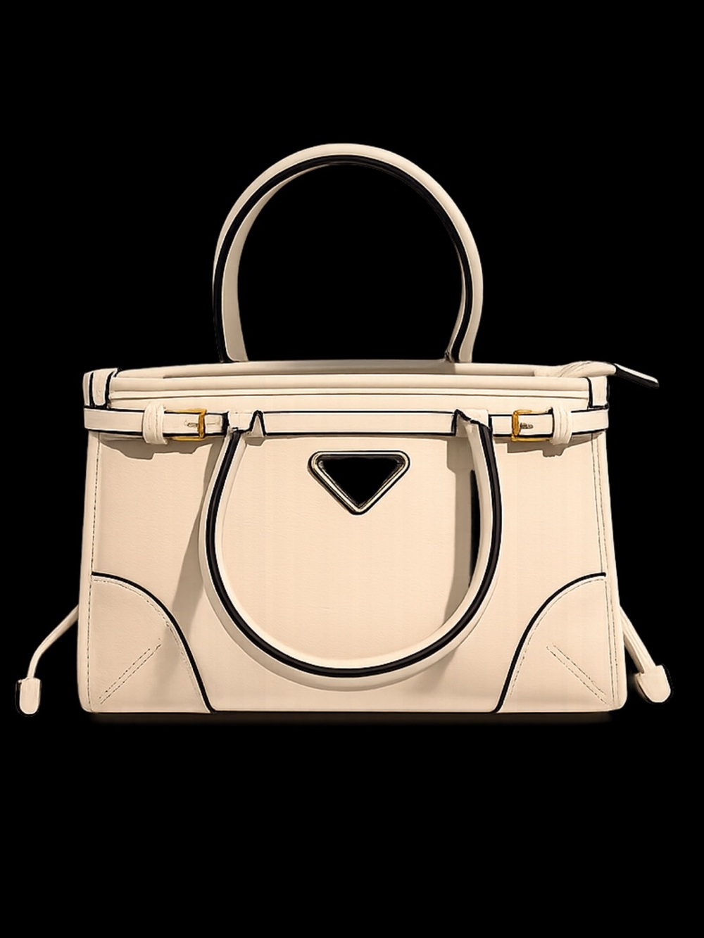 Cream Structured Leather Top-Handle Satchel